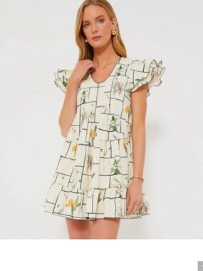 Tuckernuck Cream Floral Fresher Buds Dress with Black Trim XXL